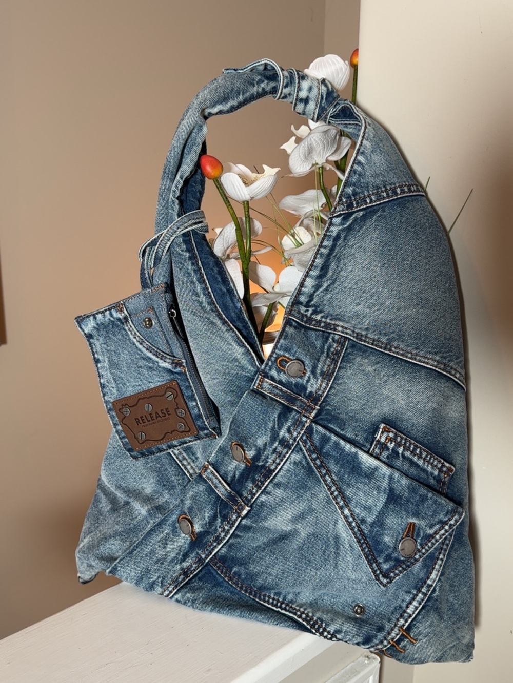 Release Denim Hobo Bag in Faded Blue